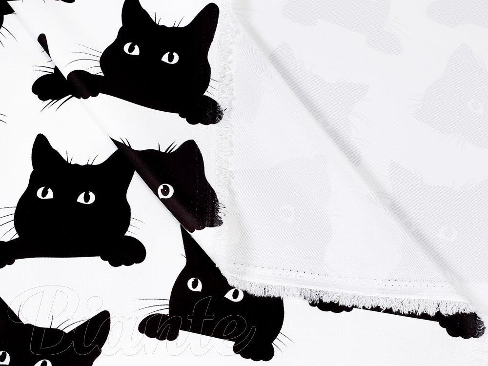 Zatemňovacia látka Dimout BK-019 Čierne mačky na bielom - šírka 140 cm - detail 4 - Biante.sk