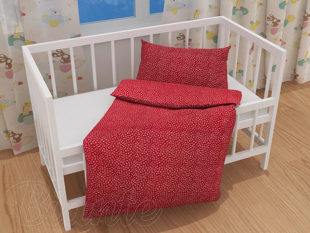 Detské bavlnené posteľné obliečky do postieľky Sandra SA-360 Drobné kvietky na červenom - detail 1 - Biante.sk
