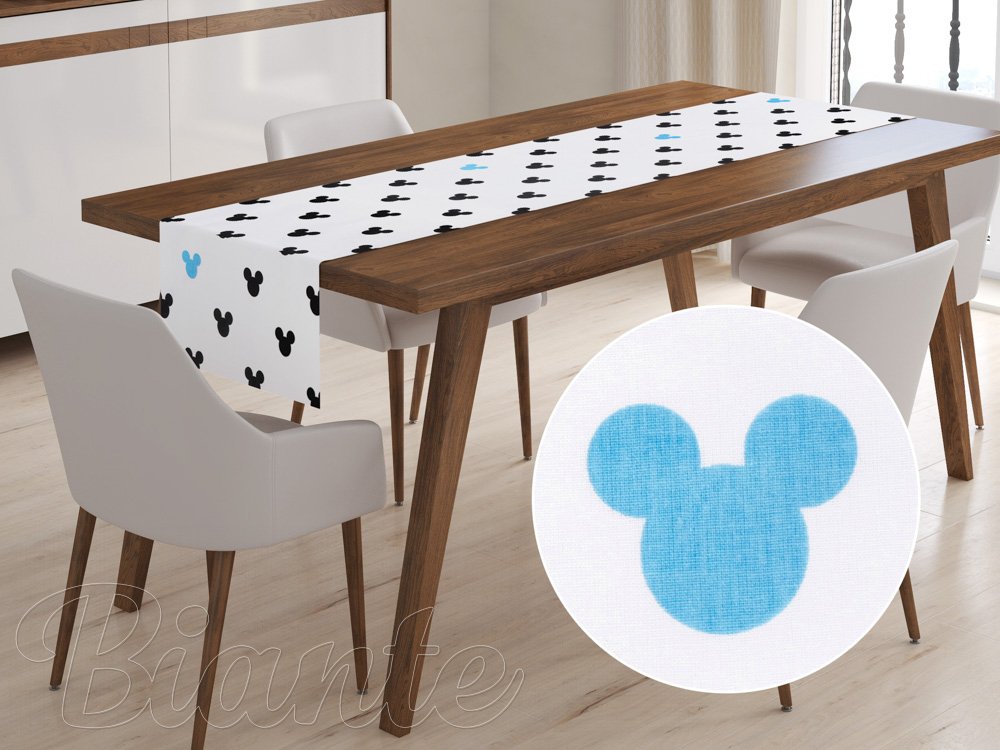 Dětský bavlněný běhoun na stůl Sandra SA-079 Černé a modré myšky Mickey - Rozměr běhounu: 45x120 cm