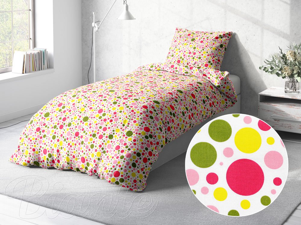 Bavlnené posteľné obliečky Sandra SA-209 Ružové a žlté bodky na bielom - detail 2 - Biante.sk