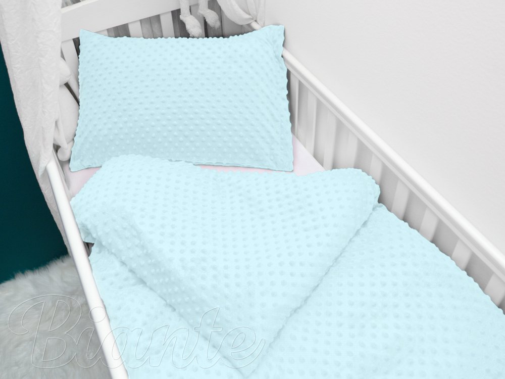 Detské posteľné obliečky do postieľky Minky 3D bodky MKP-013 Ľadové modré - Rozmer posteľných obliečok: Do postieľky 100x135 a 40x60 cm