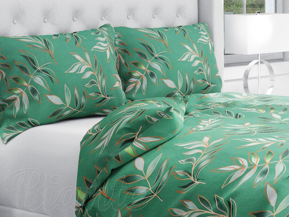 Bavlnené posteľné obliečky Sandra SA-435 Popínavé listy na zelenom - Biante.sk