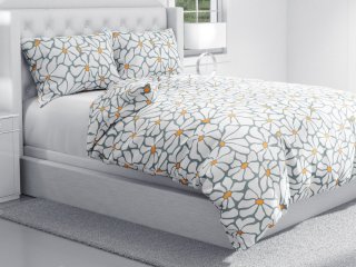 Bavlnené posteľné obliečky Sandra SA-491 Biele designové kvety na sivom - detail 1 - Biante.sk