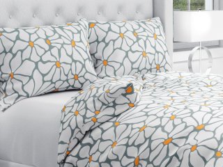 Bavlnené posteľné obliečky Sandra SA-491 Biele designové kvety na sivom - Biante.sk