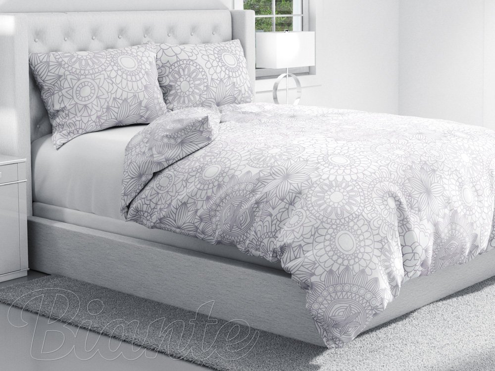 Bavlnené posteľné obliečky Sandra SA-365 Sivé mandaly na bielom - detail 1 - Biante.sk