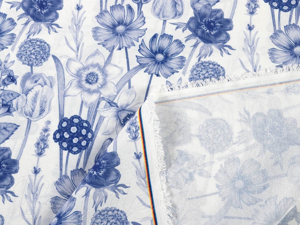 Dekoračná látka PML-090 Modré jarné kvety na bielom - šírka 150 cm - detail 3 - Biante.sk