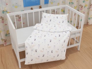 Detské bavlnené posteľné obliečky do postieľky Sandra SA-374 Pandy líšky a zajačiky s balónikmi - detail 1 - Biante.sk