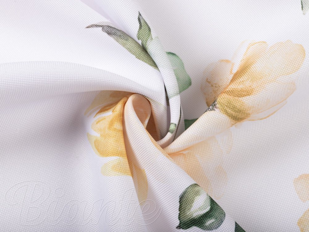 Teflonová látka na ubrusy TF-043 Žluté růže na bílém - šířka 150 cm - detail 2 - Biante.cz