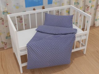 Detské bavlnené posteľné obliečky do postieľky Sandra SA-323 Modré srdiečka v bielych kolieskach - detail 1 - Biante.sk