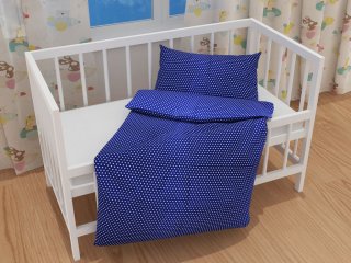 Detské bavlnené posteľné obliečky do postieľky Sandra SA-352 Biele hviezdičky na modrom - detail 1 - Biante.sk