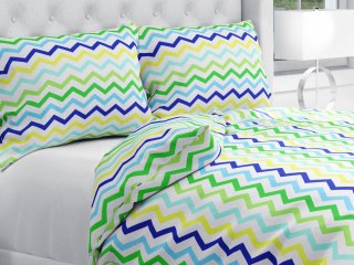 Bavlnené posteľné obliečky Sandra SA-378 Zeleno-modro-žlté cik-cak pásiky - Biante.sk