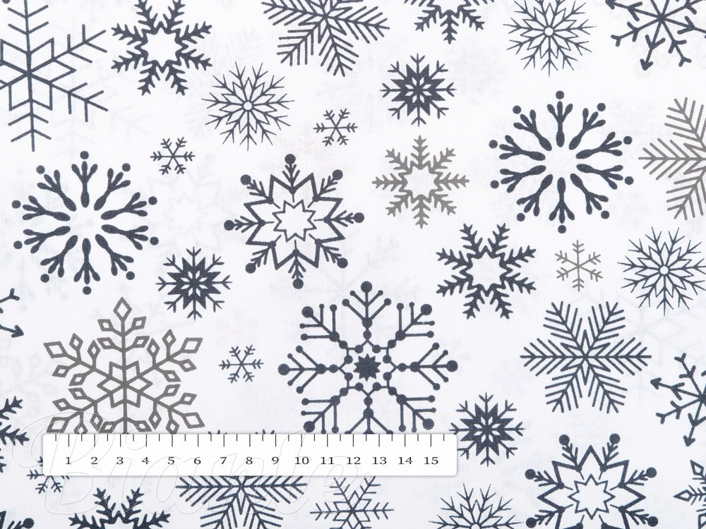Vianočná bavlnená látka/plátno Sandra SA-182 Čierne a sivé vločky na bielom - šírka 160 cm - detail 2 - Biante.sk