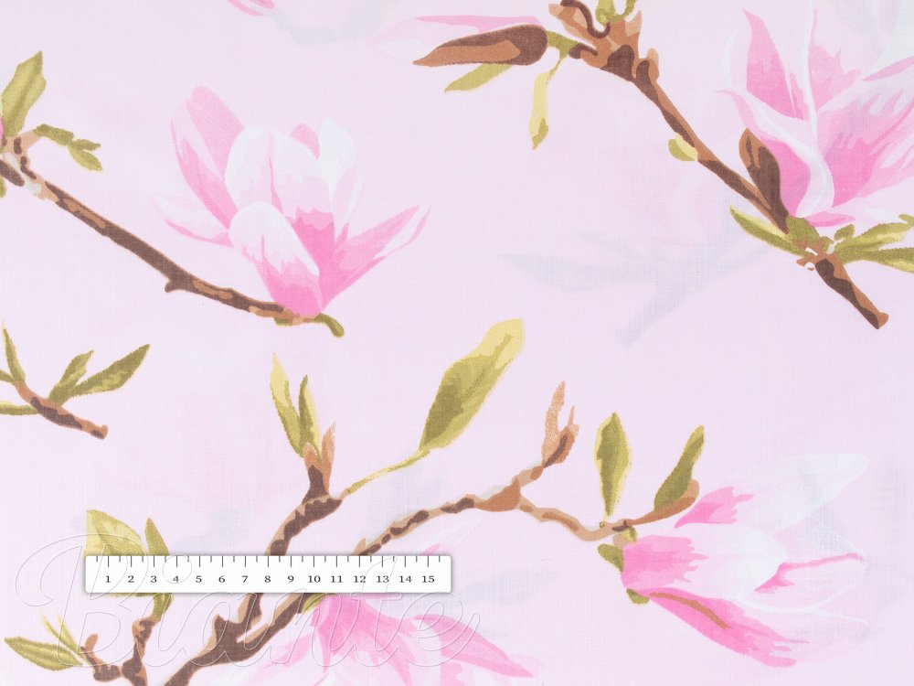 Bavlněná látka/plátno Sandra SA-233 Květy magnolie na růžovém - šířka 160 cm - detail 4 - Biante.cz