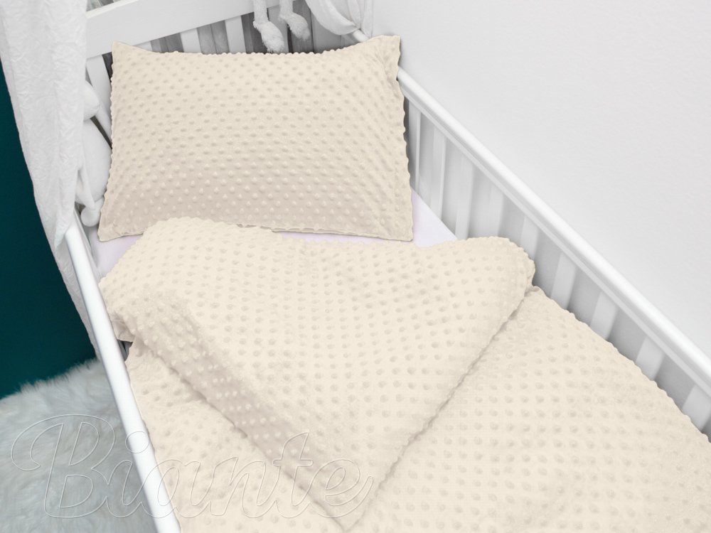 Detské posteľné obliečky do postieľky Minky 3D bodky MKP-014 Krémové - Rozmer posteľných obliečok: Do postieľky 100x135 a 40x60 cm