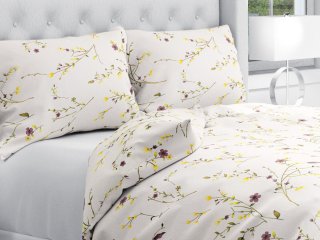 Bavlnené posteľné obliečky Sandra SA-496 Žlté a hnedofialové lúčne kvietky na krémovom - Biante.sk