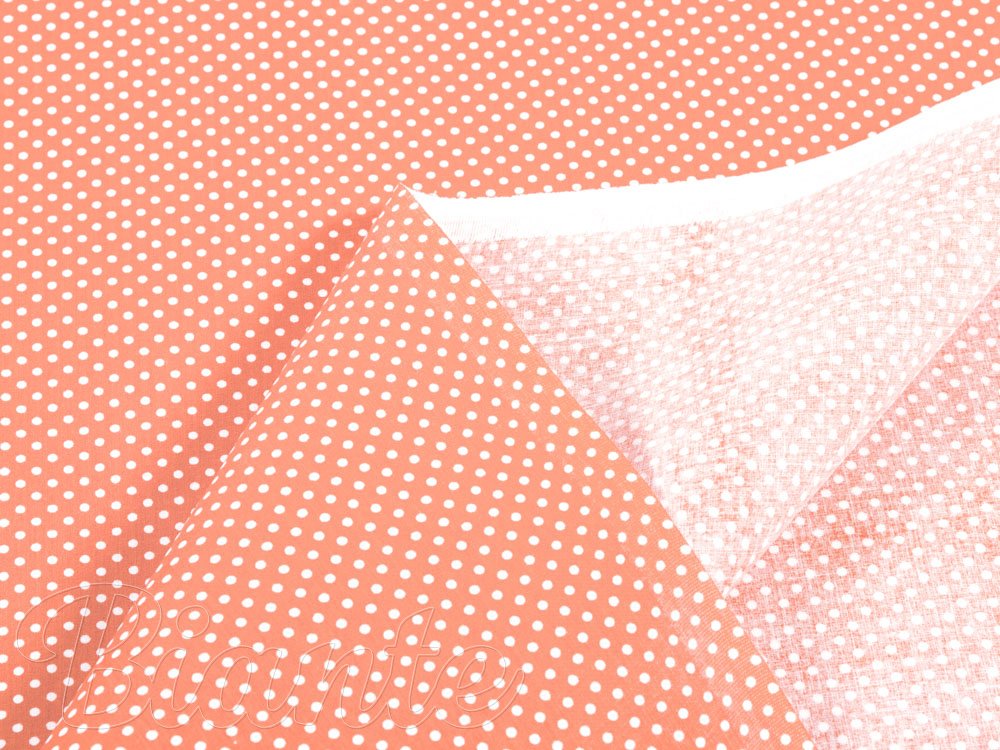 Bavlnená látka/plátno Sandra SA-143 Biele bodky na lososovo oranžovom - šírka 140 cm - detail 2 - Biante.sk