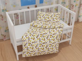 Detské bavlnené posteľné obliečky do postieľky Sandra SA-291 Žlté stavebné autá na bielom - detail 1 - Biante.sk