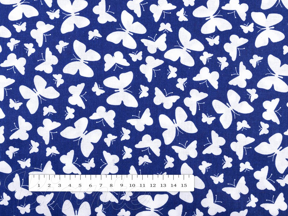 Bavlněná látka/plátno Sandra SA-376 Bílí motýlci na modrém - šířka 160 cm - detail 3 - Biante.cz