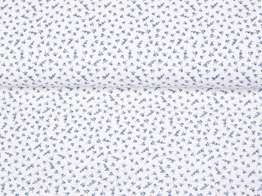 Bavlnená látka/plátno Sandra SA-082 Modré vetvičky na bielom - šírka 145 cm - detail 4 - Biante.sk