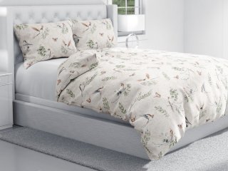 Bavlnené posteľné obliečky Sandra SA-490 Lastovičky s motýlikmi na béžovom ornamente - detail 1 - Biante.sk