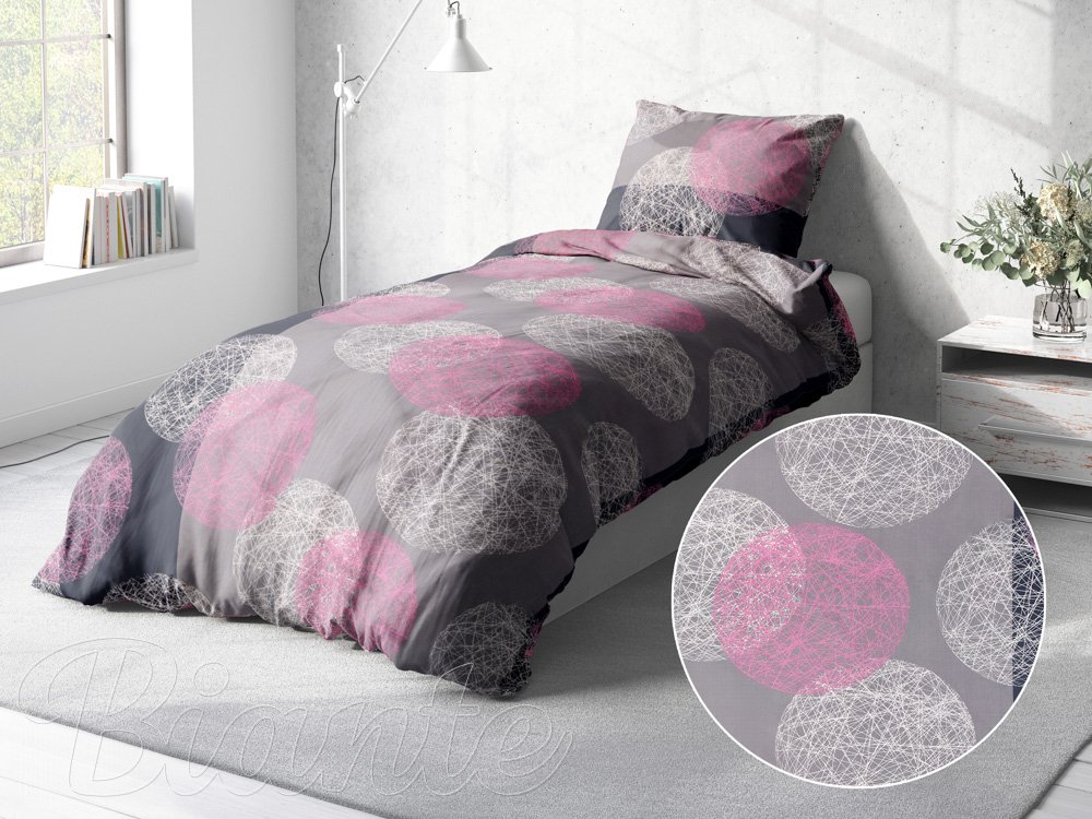Bavlnené posteľné obliečky Sandra SA-235 Ružové kruhy na sivom - Biante.sk