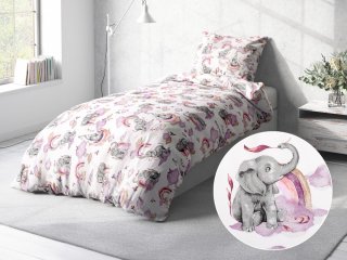 Detské bavlnené posteľné obliečky Sandra SA-464 Slony s fialovou dúhou na bielom - Biante.sk