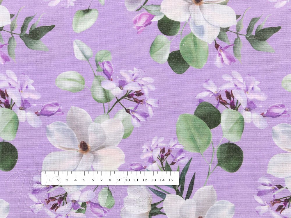 Dekoračná látka PML-044 Kvety magnólie na fialovom - šírka 150 cm - detail 4 - Biante.sk