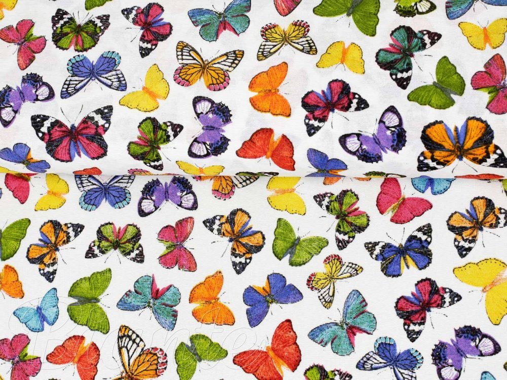 Dekoračná látka Leona LN-062 Farebné motýliky na bielom - šírka 140 cm - detail 4 - Biante.sk
