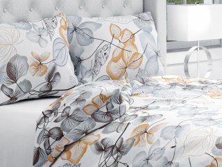 Bavlnené posteľné obliečky Sandra SA-367 Sivo-oranžové kvety na bielom - Biante.sk