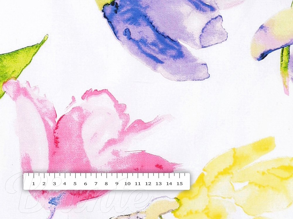 Bavlněná látka/plátno Sandra SA-481 Žluto-růžové akvarelové květy na bílém - šířka 150 cm - detail 3 - Biante.cz