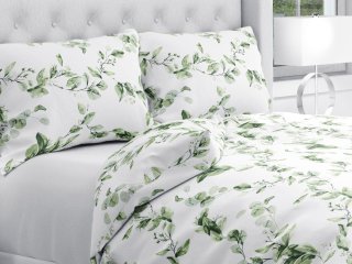 Bavlnené posteľné obliečky Sandra SA-422 Zelené listy na bielom - Biante.sk