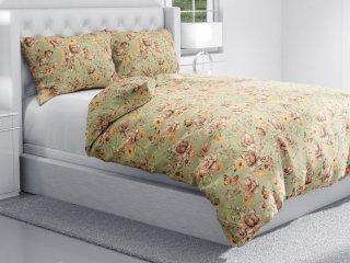 Bavlnené posteľné obliečky Sandra SA-472 Hnedé kvety magnólie na zelenom - detail 1 - Biante.sk
