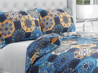Bavlnené posteľné obliečky Sandra SA-448 Modro-oranžové marocké dlaždice - Biante.sk