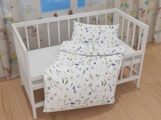 Detské bavlnené posteľné obliečky do postieľky Sandra SA-391 Lúčne kvietky s motýlikmi - detail 1 - Biante.sk