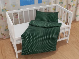 Detské bavlnené posteľné obliečky do postieľky Sandra SA-350 Biele hviezdičky na tmavo zelenom - detail 1 - Biante.sk