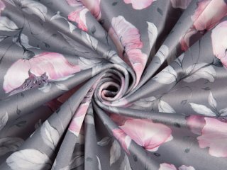 Zamatová látka Tamara TMR-013 Ružové kvety na sivom - šírka 150 cm - detail 1 - Biante.sk