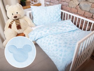 Detské posteľné obliečky do postieľky hladká MKH-001 Mickey - Nebeské modré - Biante.sk