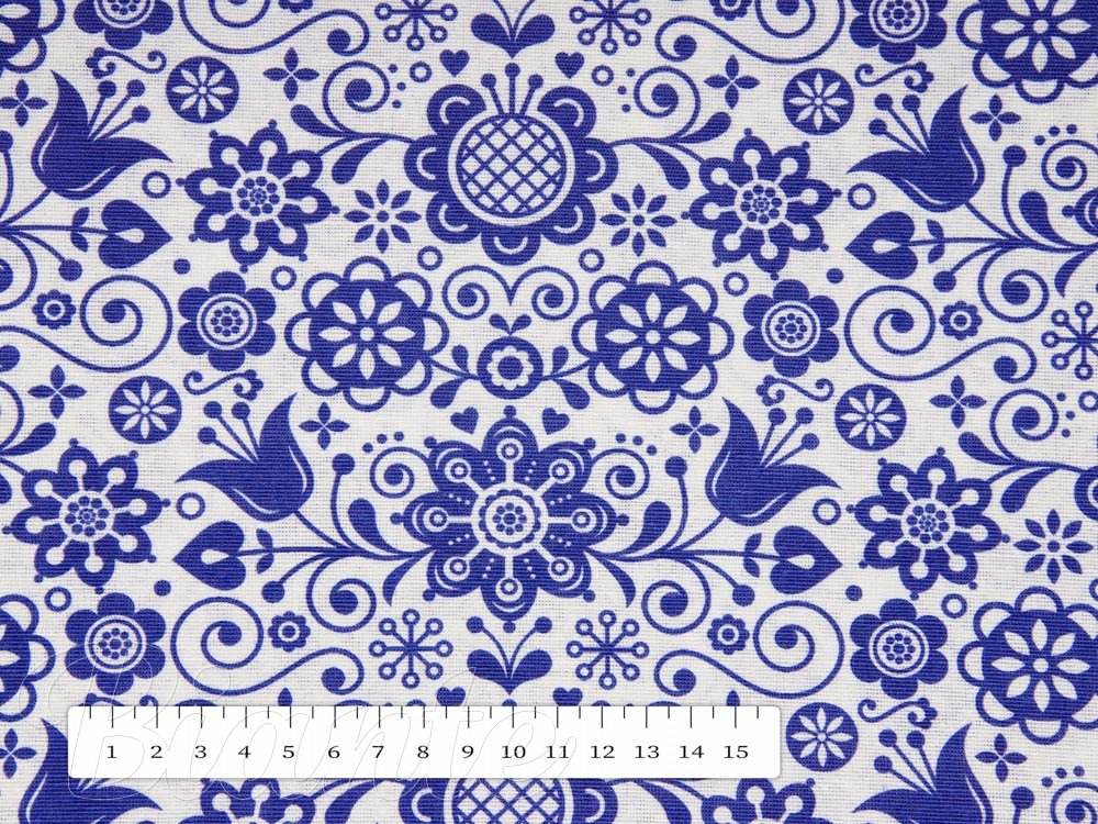 Dekoračná látka Leona LN-079 Ľudové ornamenty modrobiele - šírka 140 cm - detail 3 - Biante.sk