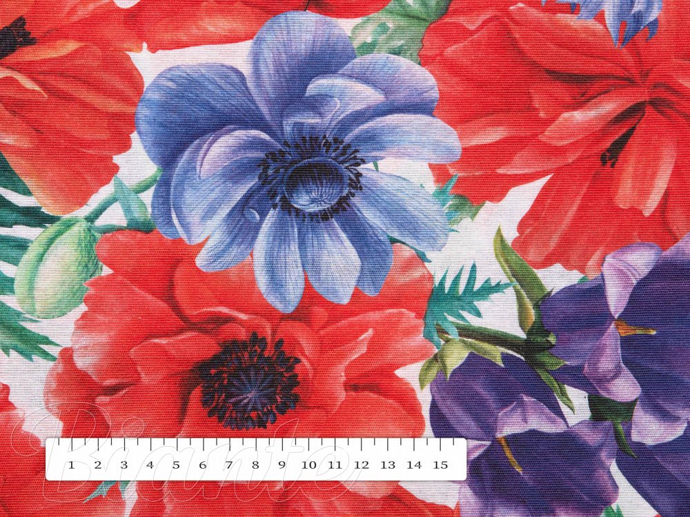 Dekoračná látka Leona LN-094 Veľké červené a fialové kvety na bielom - šírka 140 cm - detail 3 - Biante.sk