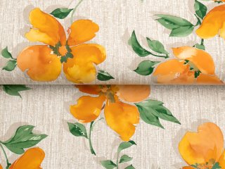 PVC obrus Oranžové kvety na sivobéžovom PV-100 - metráž š. 140 cm - detail 1 - Biante.sk