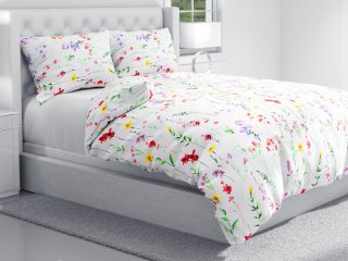 Bavlnené posteľné obliečky Sandra SA-492 Kvetovaná lúka na bielom - detail 1 - Biante.sk