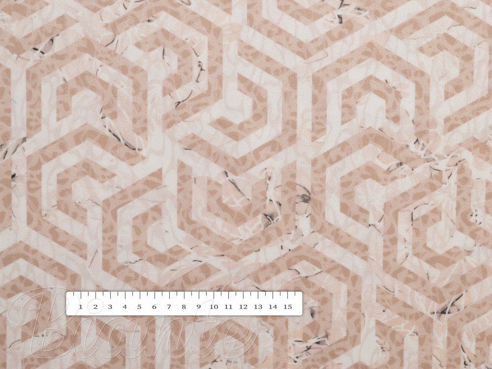 Zamatová látka Tamara TMR-029 Ružovobéžové hexagony s čiernym žíhaním - šírka 140 cm - detail 3 - Biante.sk